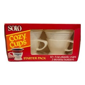 VTG SOLO Plastic Cozy Cups Starter Pack 10 Cups 2 Holders White 90s NIB …